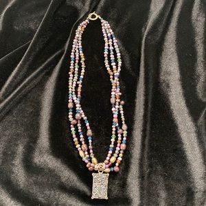 Gorgeous Multi-color Pearl Purple, Pink, Gold Swarovski Crystal, Drusy Necklace